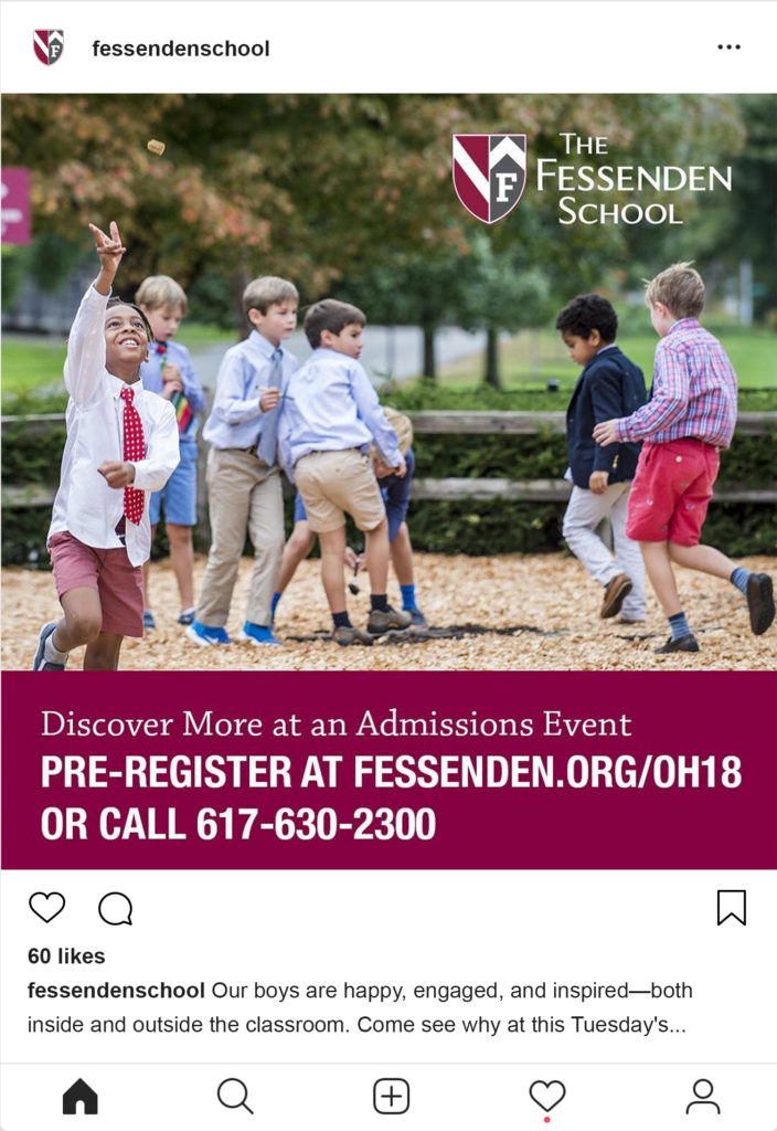 Instagram Mock-up Fessenden School Open House Post