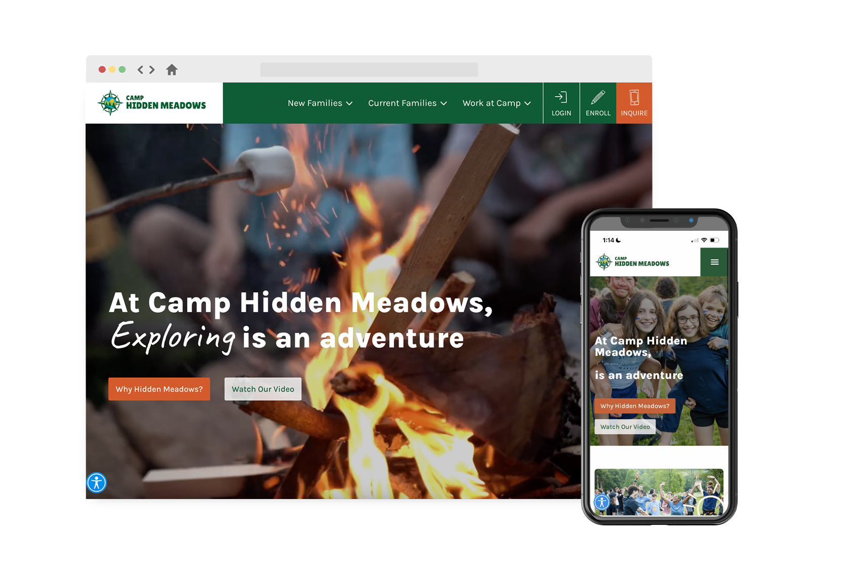 Camp Hidden Meadows Website on Desktop and Mobile