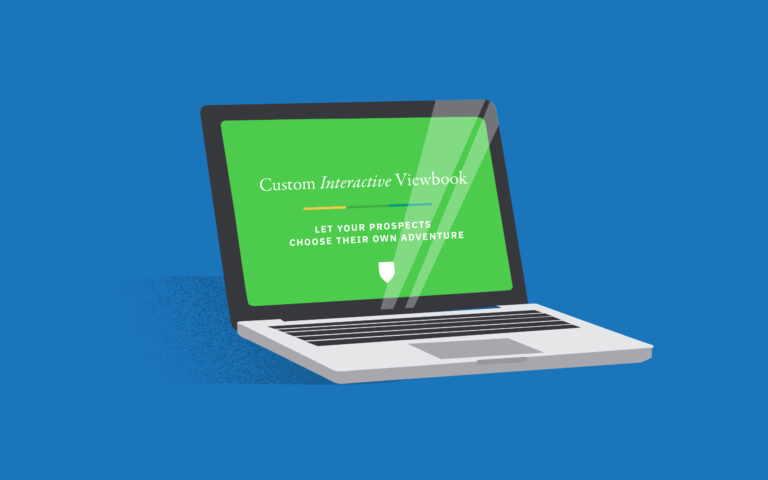 Laptop with imagine of interactive viewbook on screen