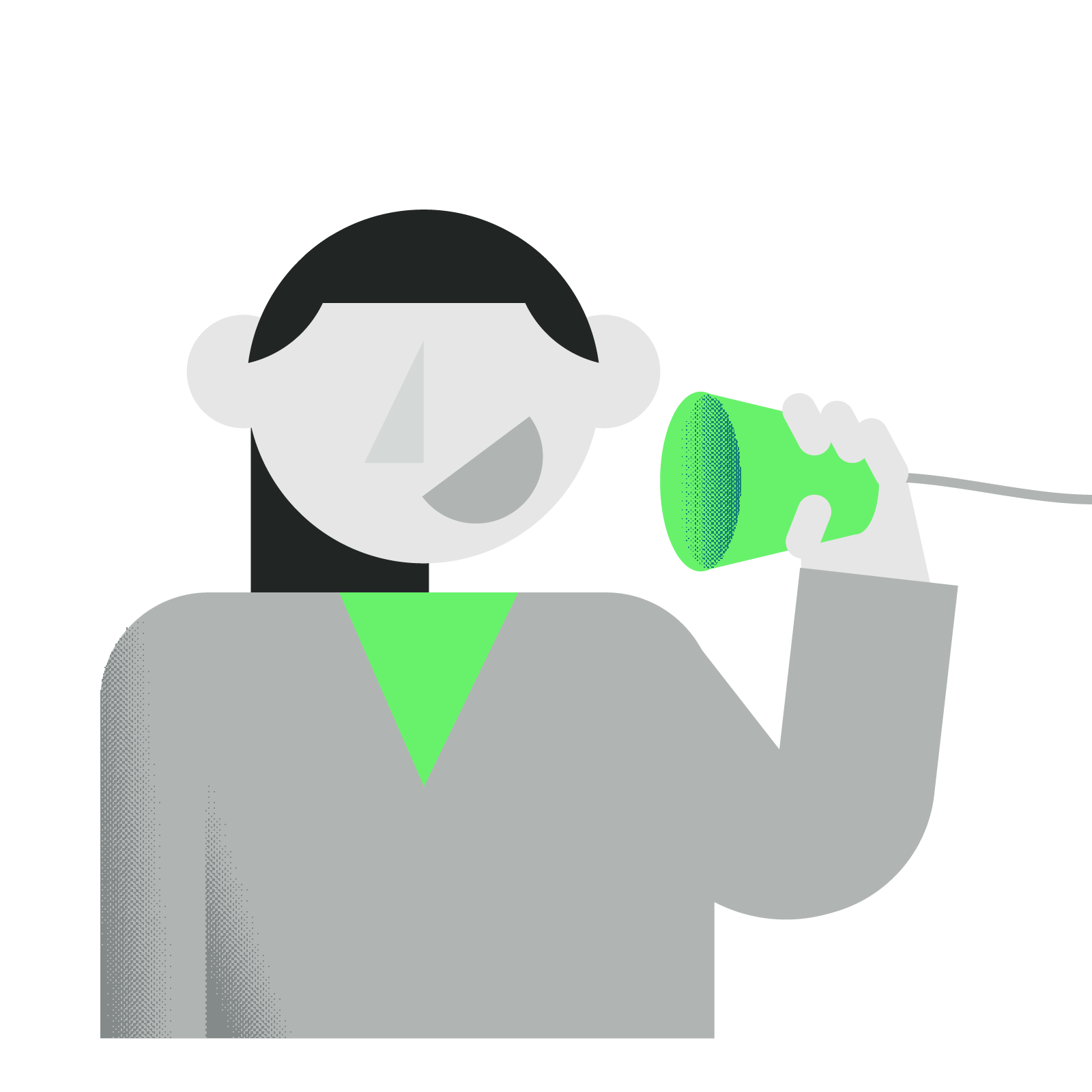 MaManifesto illustration - conversational language. A person speaking into a cup and string telephone.