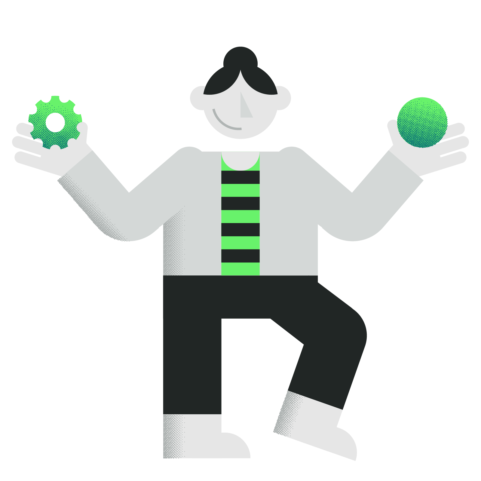 Manifesto illustration - intentional work. A person balancing functionality and design.